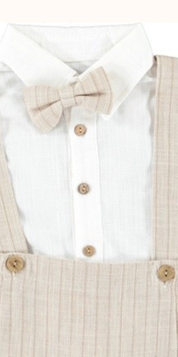 Classic Linen Suspender Romper Set - Beige