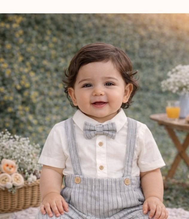 Classic Linen Suspender Romper Set - Dark Grey