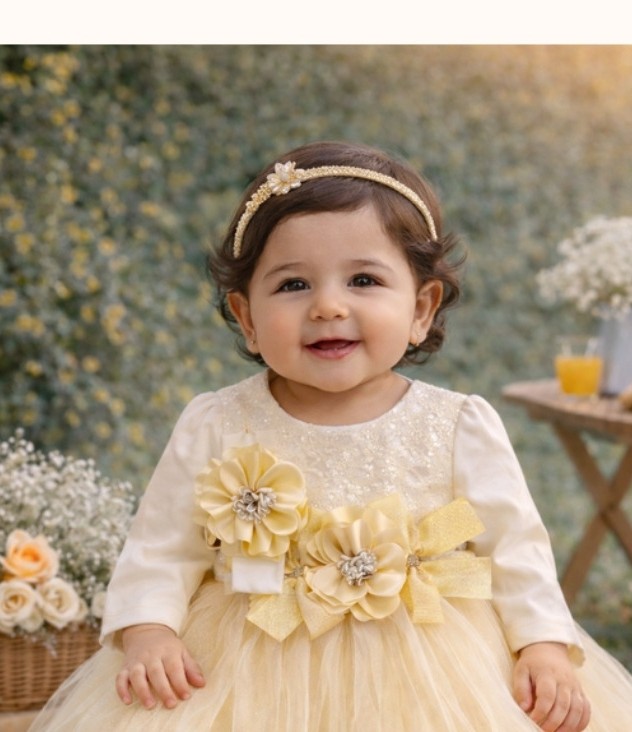 Golden Petal Tulle Dress